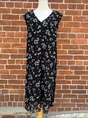 Blumarine Black Maxi Dress with Blue and White Floral Print